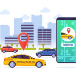 Modern,Urban,City,Taxi,Order,Mobile,Tracking,System,Illustration